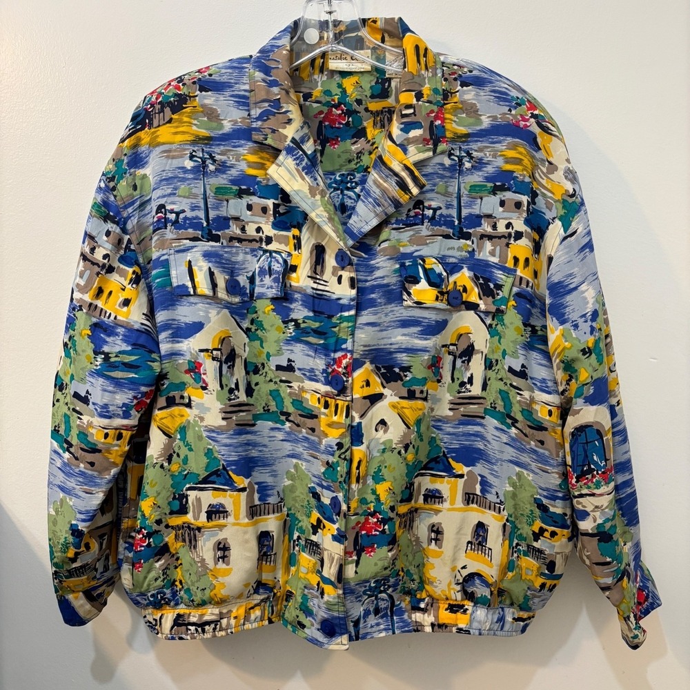 VTG Natalie & Me Nautical Mediterranean Silk Button Jacket Coastal Grandmother